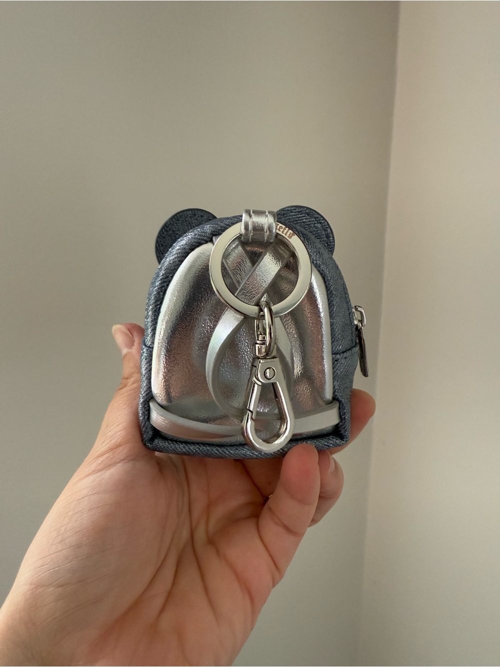 Loungefly Disney Metallic Denim Minnie Ear Mini Backpack Bag Charm - Picture 3 of 6